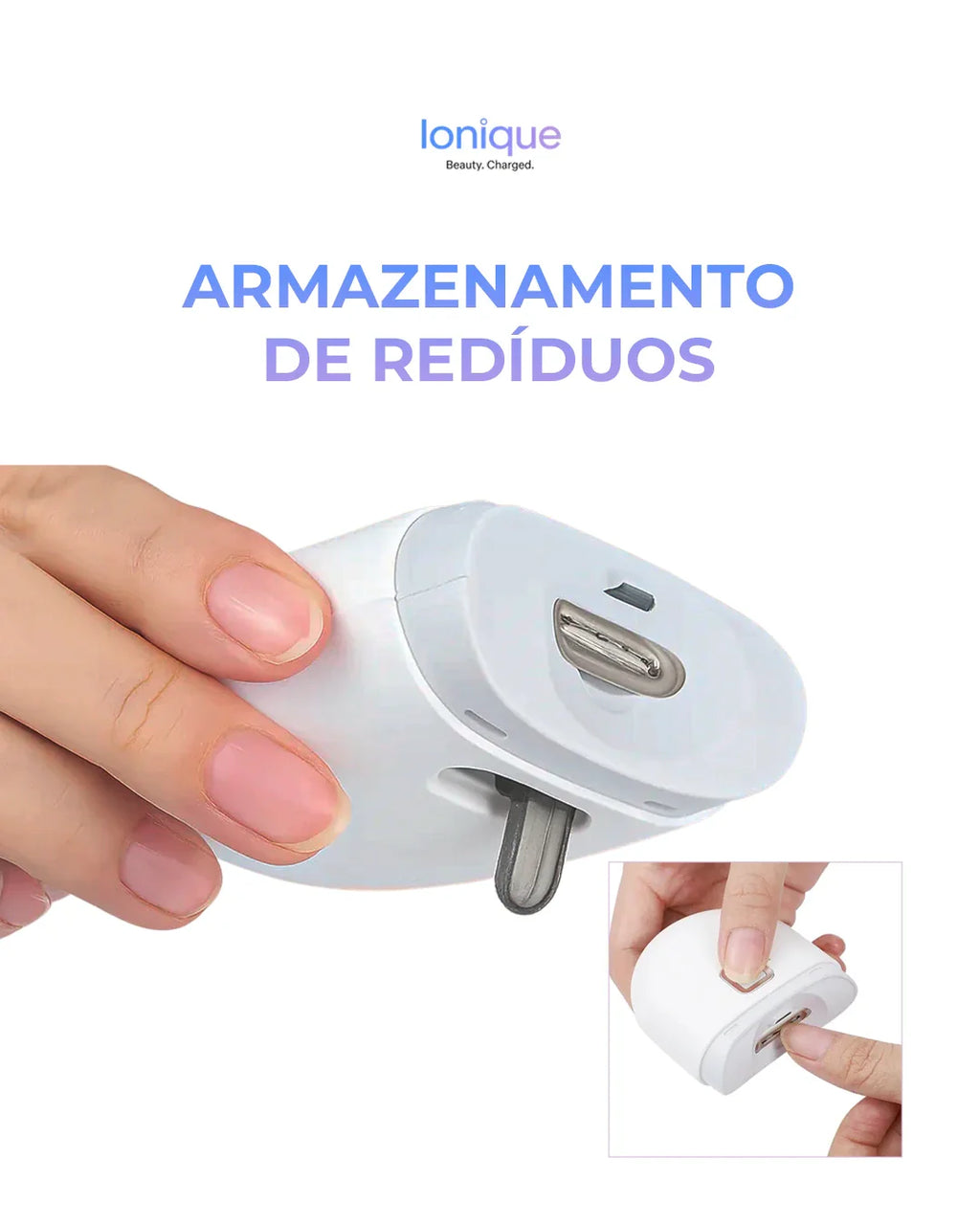 Ionique | 2‑em‑1  Cortador e Polidor Elétrico de Unhas – Recortador Automático com LED, Recarregável & Silencioso