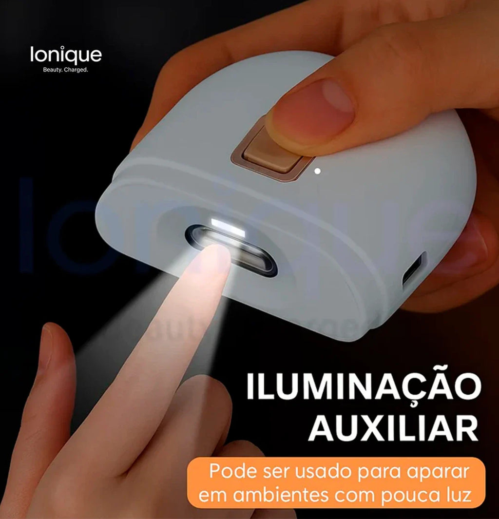 Ionique | 2‑em‑1  Cortador e Polidor Elétrico de Unhas – Recortador Automático com LED, Recarregável & Silencioso
